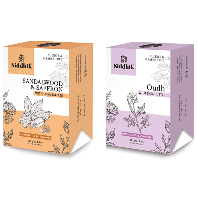 Siddhik Combo Pack of Sandalwood & Saffron And Oudh with Shea Butter Soap (125gm Each)