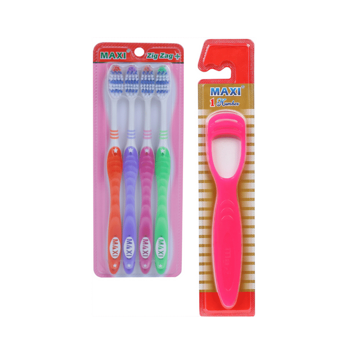 Maxi Oral Care Combo Pack of Zig Zag+ Toothbrush & 1 Number Tongue Cleaner