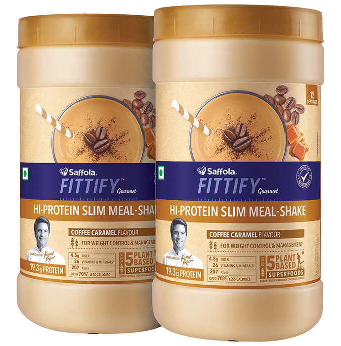 Saffola Fittify Gourmet Hi-Protein Slim Meal-Shake Powder (420gm Each) Coffee Caramel Buy 1 Get 1 Free