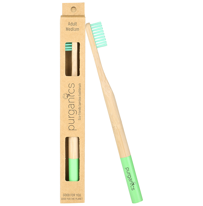 Purganics Bamboo Toothbrush for Adults Green Medium