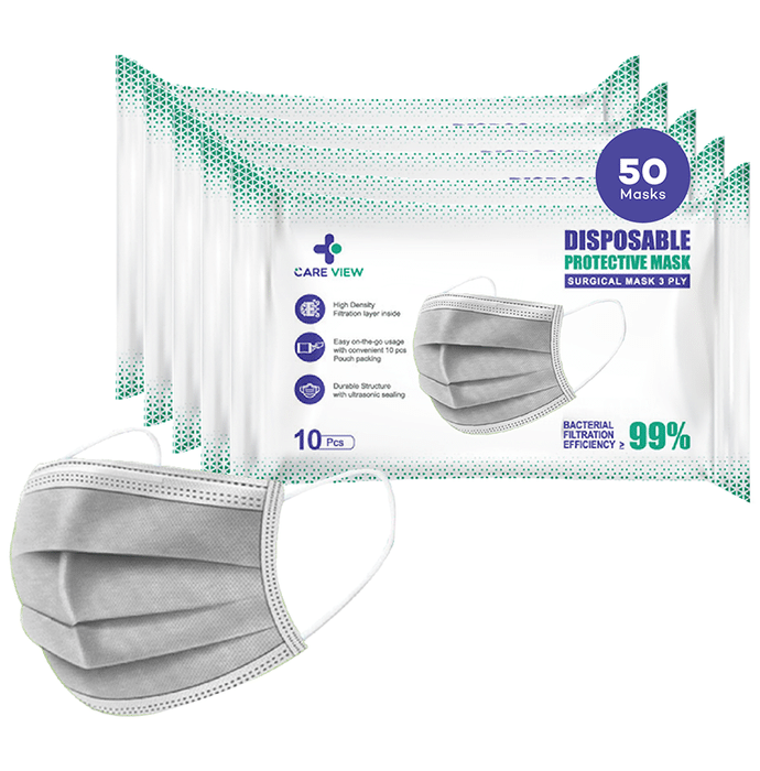 Care View 3 Ply Disposable Protective Surgical Face Mask Grey