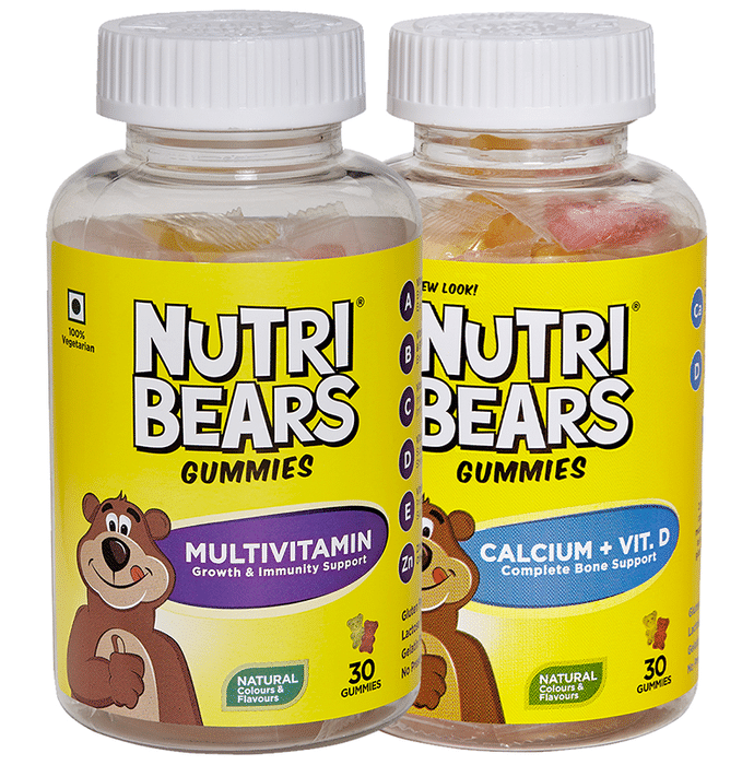 NutriBears Combo Pack of Multivitamin Growth & Immunity Support Gummies & Calcium+Vit D Complete Bone Support Gummies (30 Each)