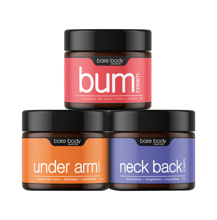 Bare Body Essentials Perfect Body Combo of Under Arm Cream 50gm , Neck Back Cream 50gm and Bum Cream 60gm