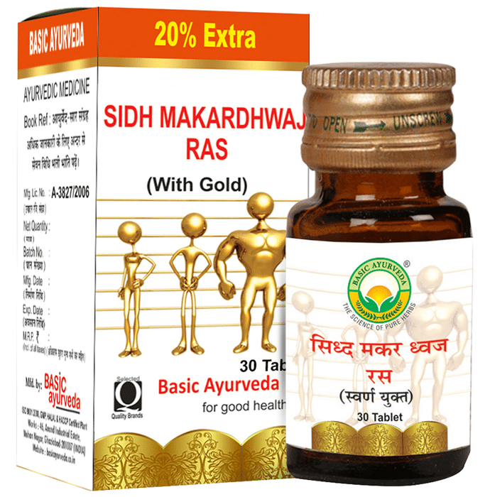 Basic Ayurveda Sidh Makardhwaj Ras with Gold Tablet