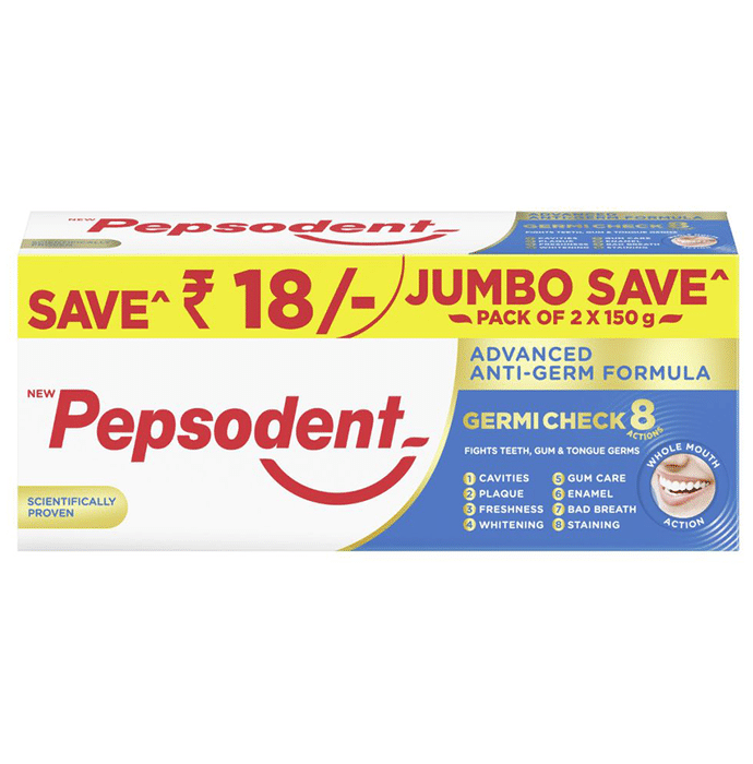 Pepsodent Germi Check 8 Actions Jumbo Save Toothpaste (150gm Each)