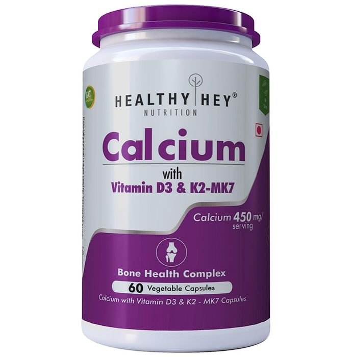 HealthyHey Calcium with Vitamin D3 & K2 7 450mg Vegetable Capsules
