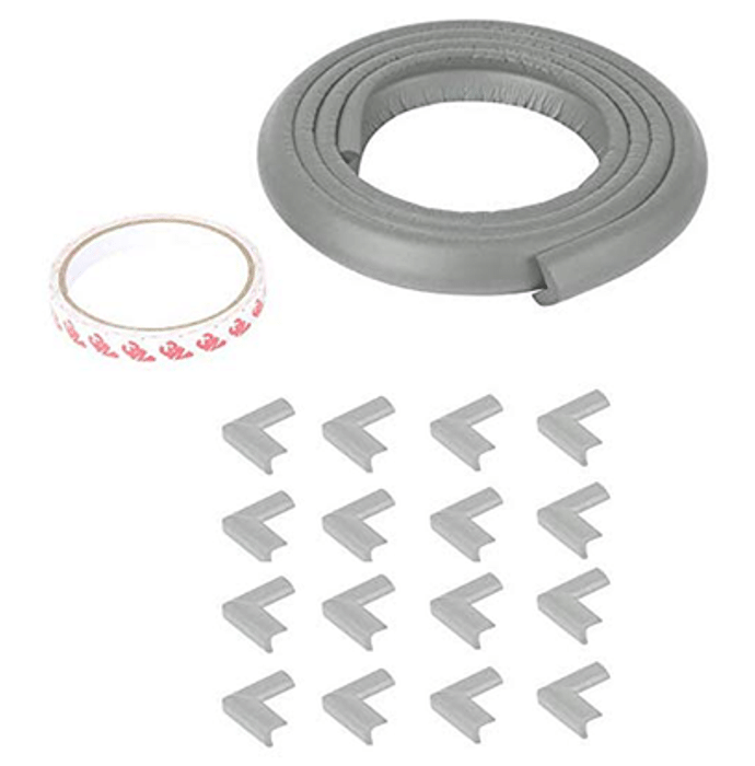 Safe-O-Kid Unique High Density L-Shaped 2mtr Long 4 Edge Guards with 16 Corner Cushions Grey