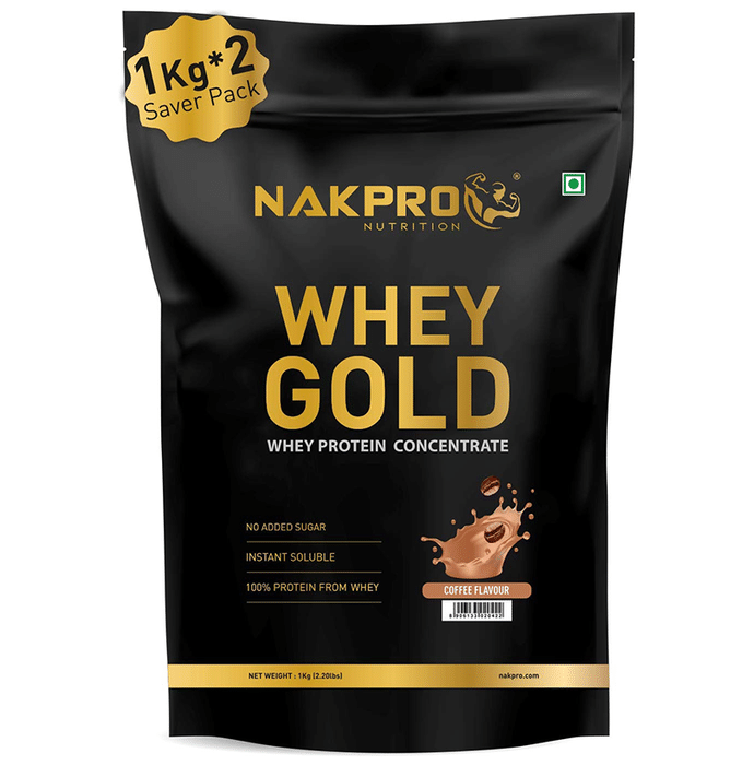 Nakpro Nutrition Whey Gold Whey Active Concentrate Powder (1kg Each) Coffee