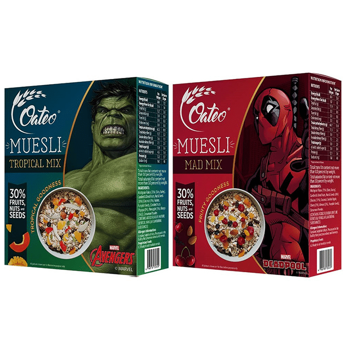 Oateo Combo Pack of Muesli Topical Mix & Muesli Mad Mix (400gm Each)