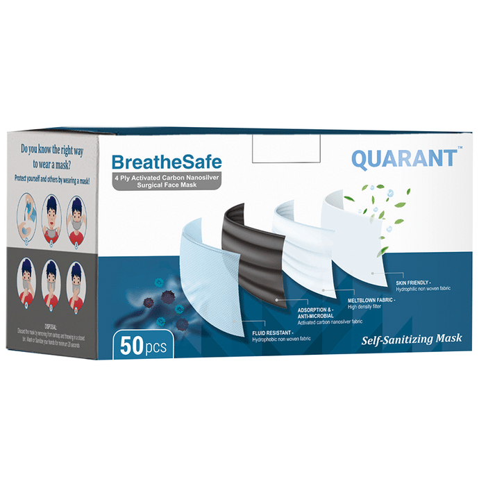 Quarant 4 Ply Activated Carbon Nanosilver Surgical Face Mask with Self Sanitizing Grey