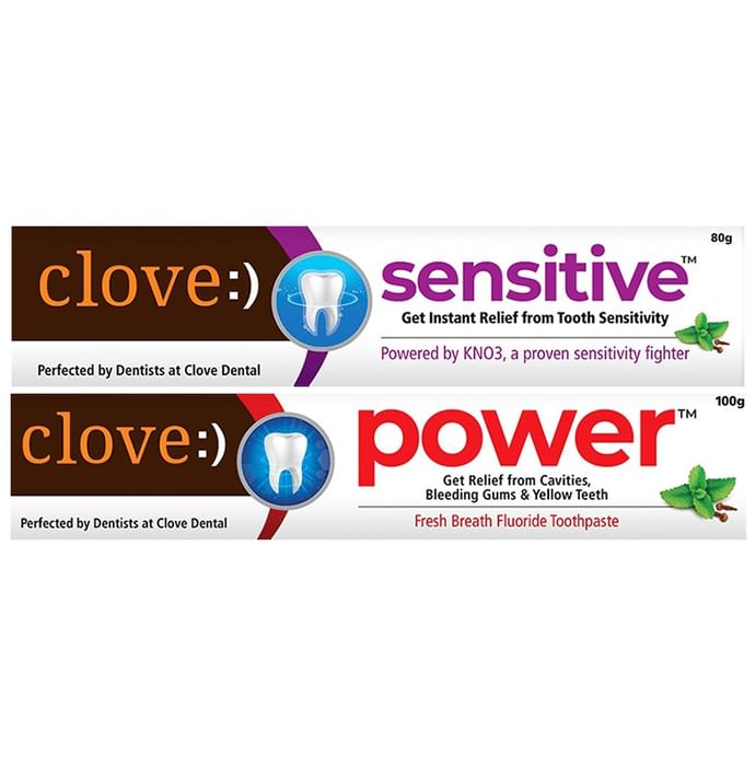 Clove Combo Pack of Power Fresh Breath Fluoride Toothpaste 100gm and Sensitive Anti-Sensitivity Fluoride Toothpaste 80gm