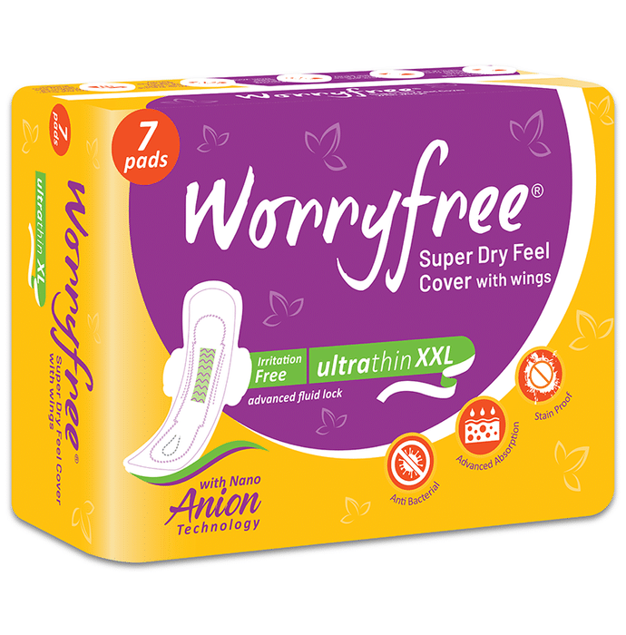 Worryfree Super Dry Feel Cover with Wings Sanitary Pad (7 Each) Ultrathin XXL