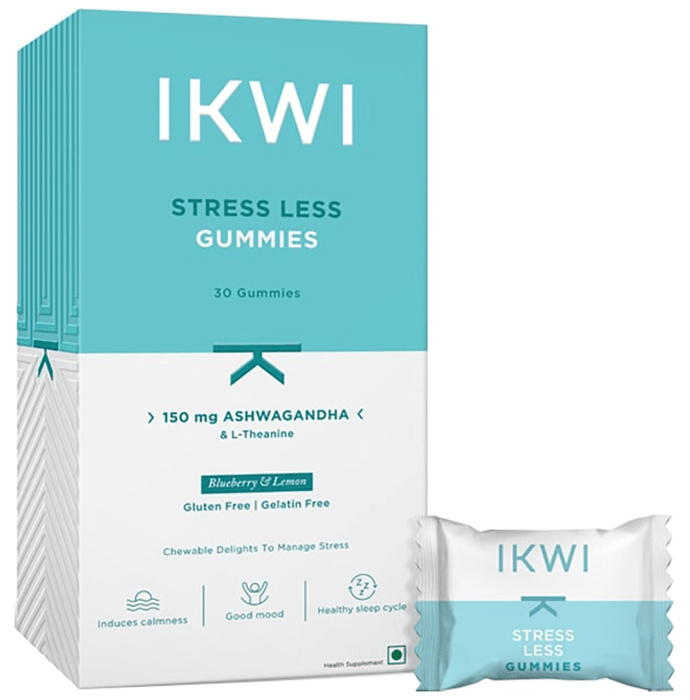 Ikwi Stress Less 150mg Ashwagandha & L- Theanine Gummies Blueberry & Lemon