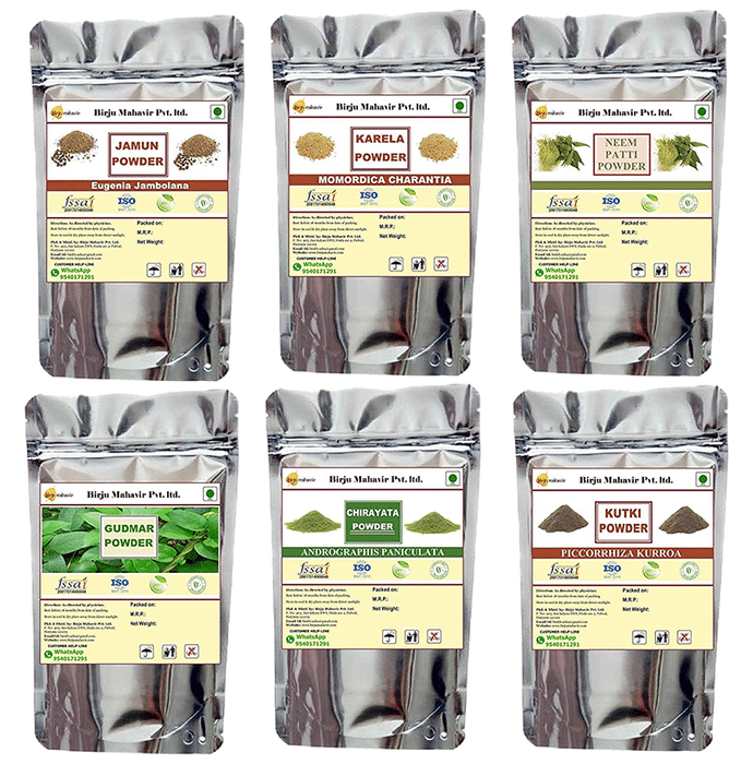 Birju Mahavir Combo Pack of Jamun Powder, Karela Powder, Neem Patti Powder, Gudmar Powder, Chirayata Powder & Kutki Powder (1100gm Each)