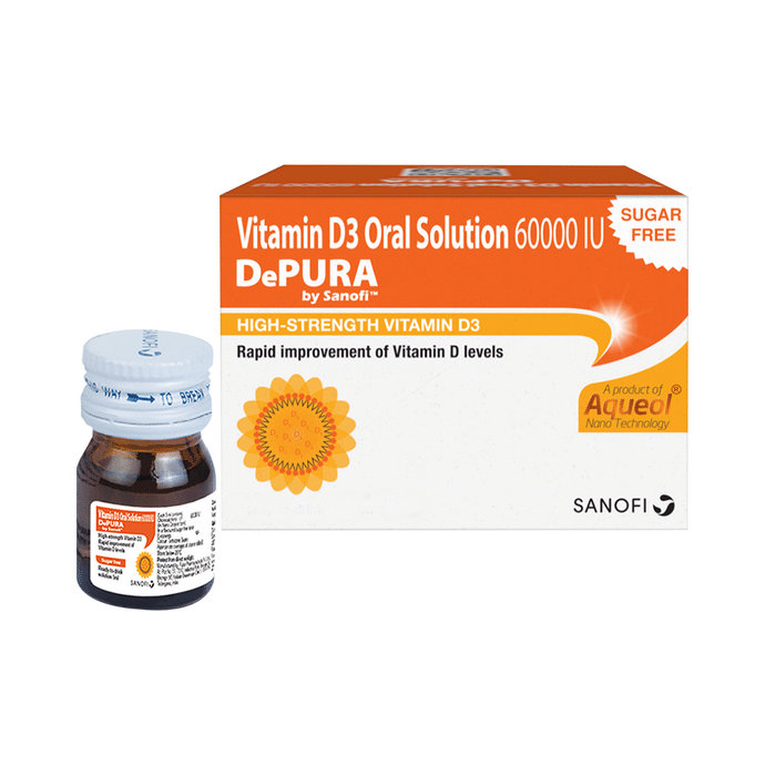 Depura 60000 IU Vitamin D3 Oral Solution, Helps Keep Bones Healthy, Aids in Boosting Immunity Sugar Free