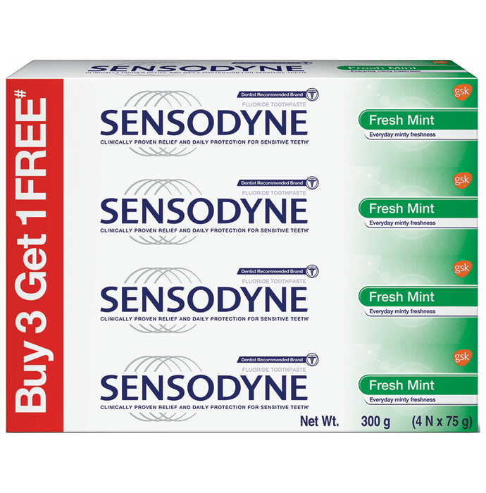 Sensodyne Toothpaste 75gm Each (Buy 3 Get 1 Free) Fresh Mint