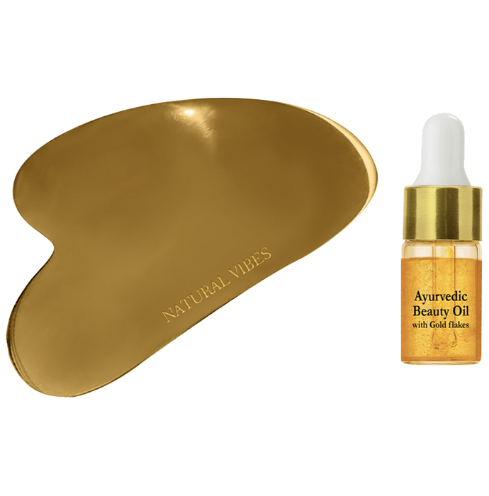 Natural Vibes Kwansha (Kansa + Gua Sha) Face Massager with Ayurvedic Beauty Oil with Gold Flakes Free