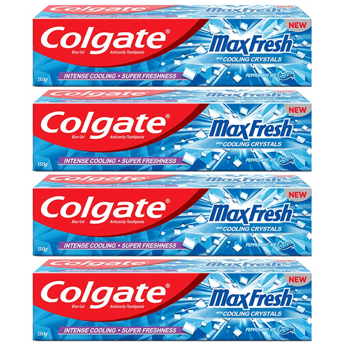 Colgate Maxfresh with Cooling Crystals Anticavity Toothpaste Mega Save Pack (150gm Each) Peppermint Ice Blue Gel