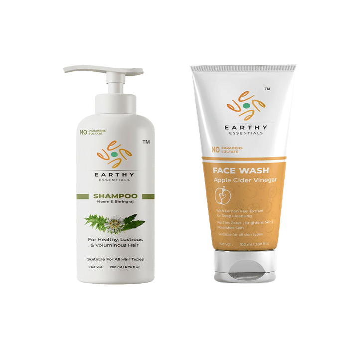 Earthy Essentials Combo Pack of Neem & Bhringraj Shampoo 200ml & Apple Cider Vinegar Face Wash 100ml