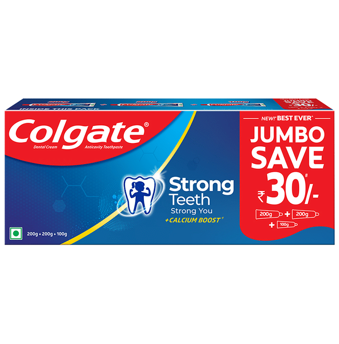 Colgate Strong Teeth Anticavity Toothpaste with Amino Shakti (2 Tubes of 200gm Each and 1 Tube of 100gm)