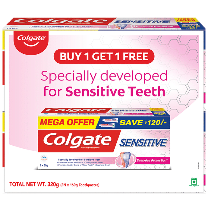 Colgate Sensitive Everyday Protection Toothpaste (160gm Each) Buy 1 Get 1 Free