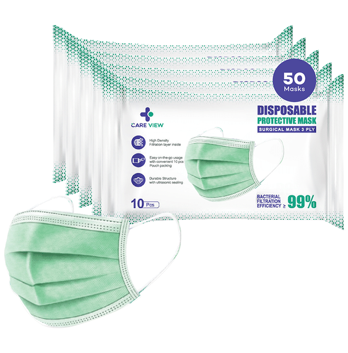 Care View 3 Ply Disposable Protective Surgical Face Mask Green