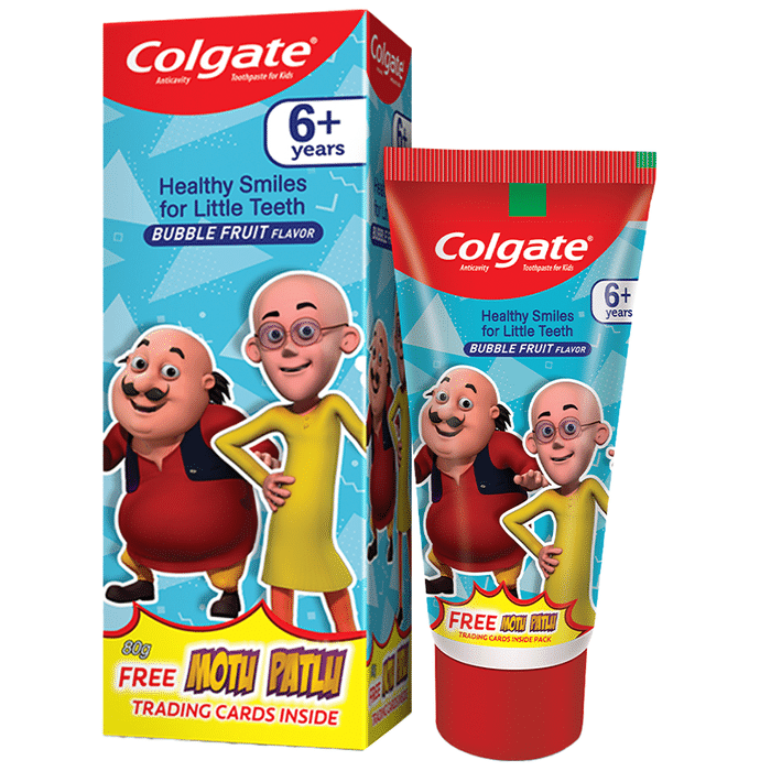 Colgate Bubble Fruit Anticavity Toothpaste for Kids 6+ Years with Motu Patlu Trading Cards Free