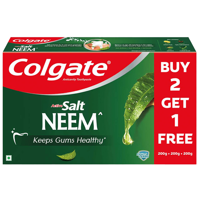 Colgate Active Salt Neem Anticavity Toothpaste (200gm Each) Buy 2 Get 1 Free