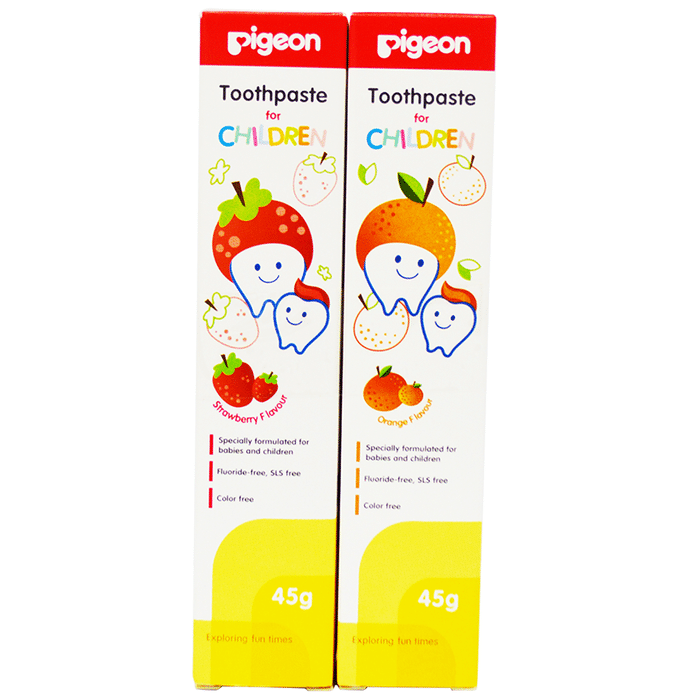 Pigeon Combo Pack of Strawberry and Orange Toothpaste for Children (45g Each)