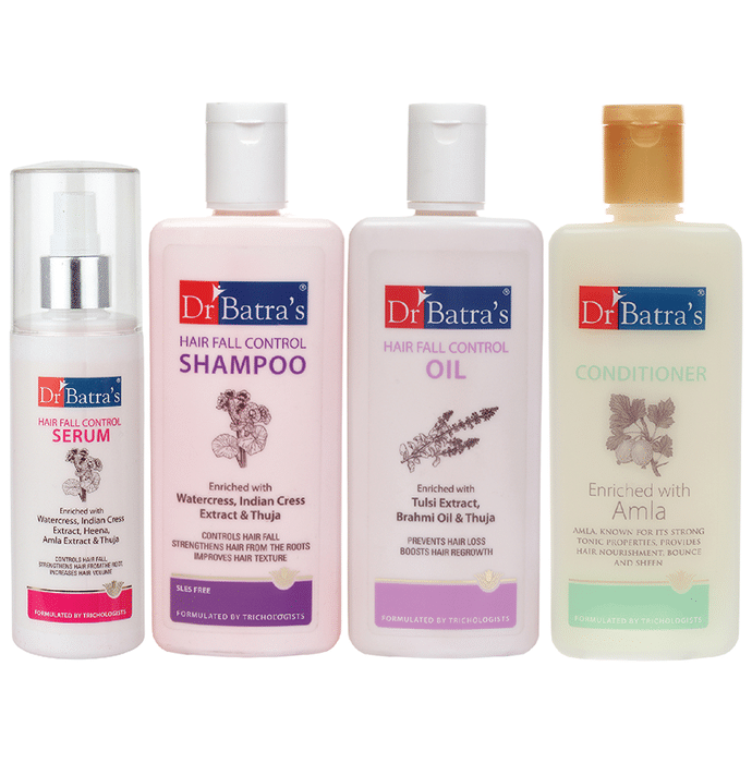 Dr Batra's Combo Pack of Hair Fall Control Serum 125ml, Hair Fall Control Shampoo 200ml, Hair Fall Control Oil 200ml and Conditioner 200ml