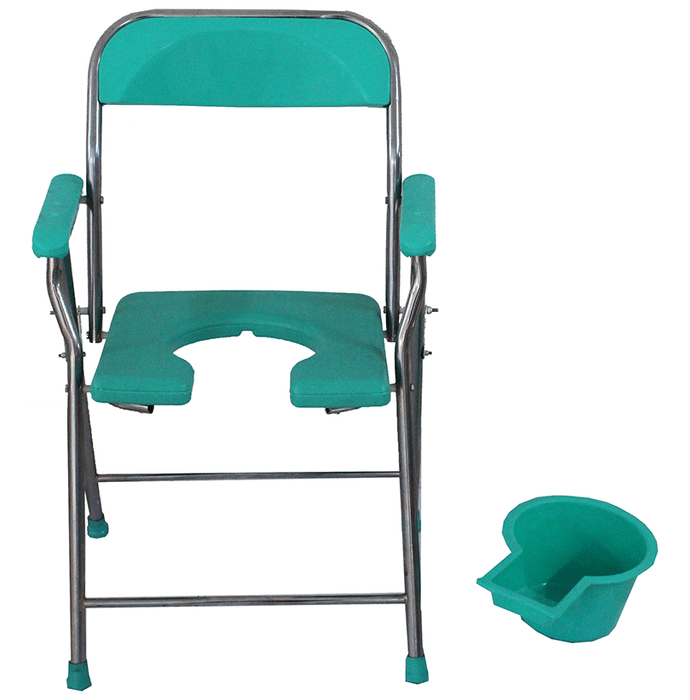 Fidelis Commode Chair U Shape with Plastic Arm & Pot Universal Silver Green