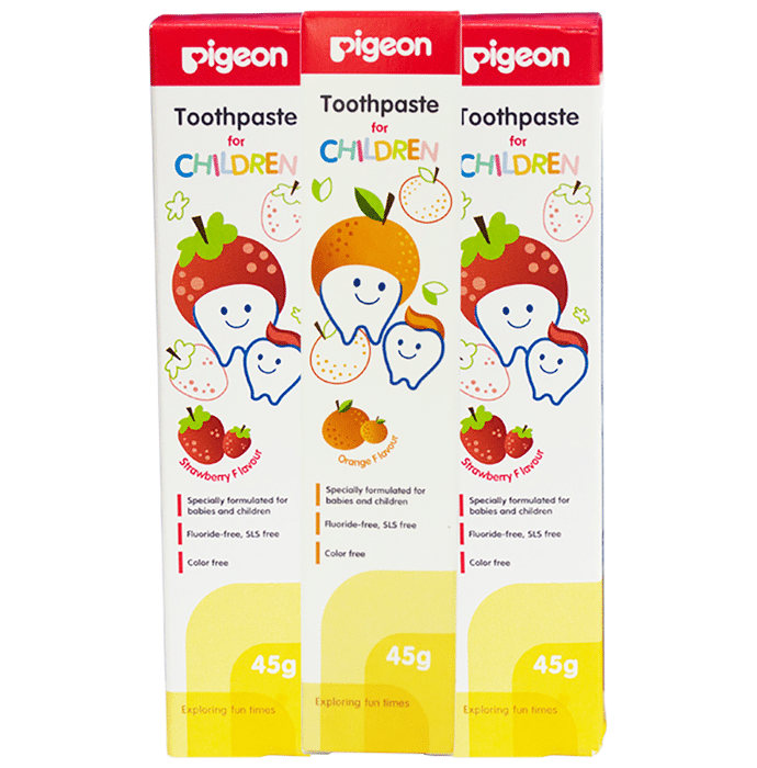 Pigeon Combo Pack of Children Toothpaste 2 Strawberry & 1 Orange (45gm Each)