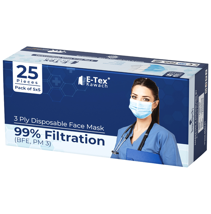 E-Tex Kawach 99% Filtration 3 Ply Disposable Face Mask Free Size Multicolor