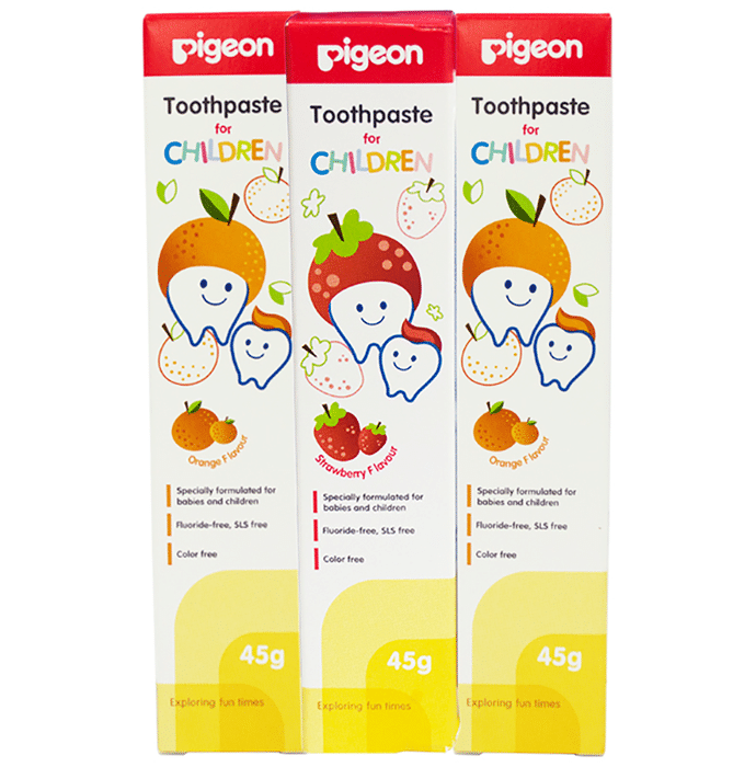 Pigeon Combo Pack of Children Toothpaste Strawberry 45gm (1Pc) & Orange 45gm (2Pc)