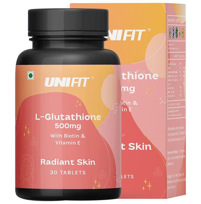 Unifit L-Glutathione 500mg Tablet with Biotin & Vitamin E for Radiant Skin (30 Each)