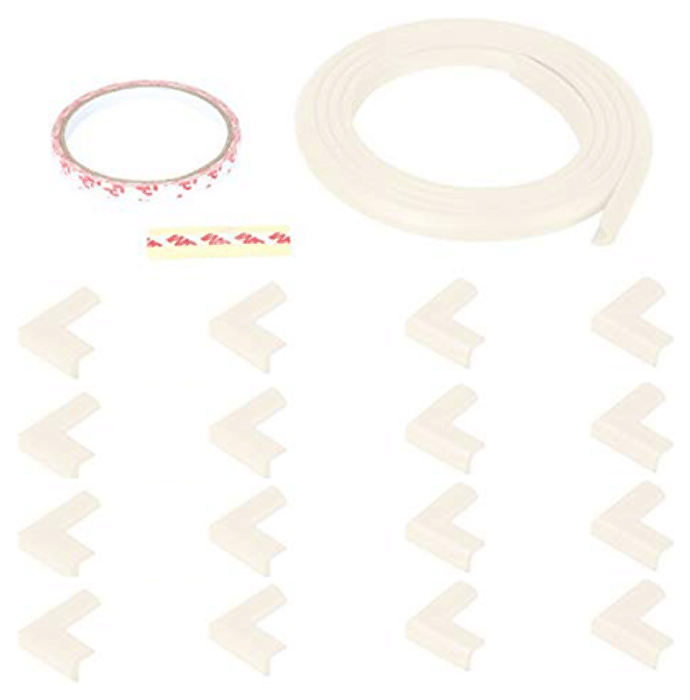 Safe-O-Kid Unique High Density L-Shaped 2mtr Long Mini 4 Edge Guard with 16 Corner Cushions Cream