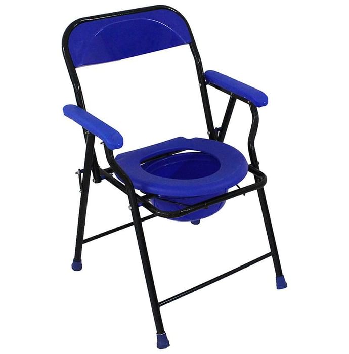 Fidelis Commode Chair U Shape with Plastic Arm & Pot Universal Blue