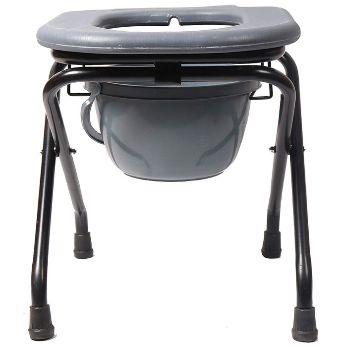 Fidelis Adjustable Commode Stool With Pot Universal O Shape Grey