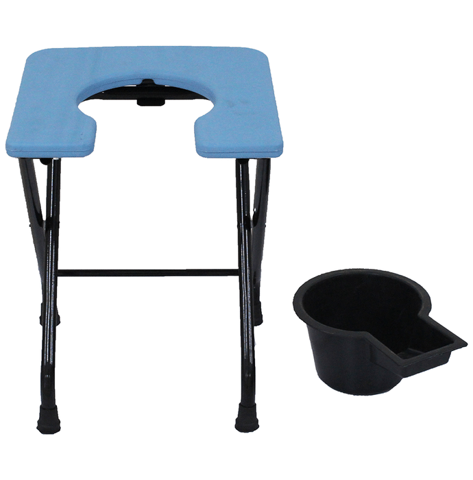 Fidelis Adjustable Commode Stool With Pot Universal U Shape Blue