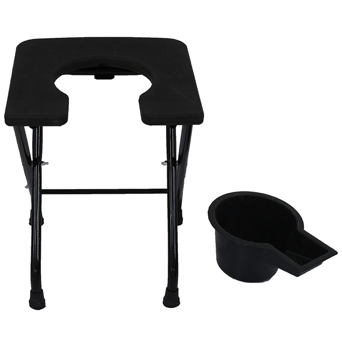 Fidelis Adjustable Commode Stool With Pot Universal U Shape Black