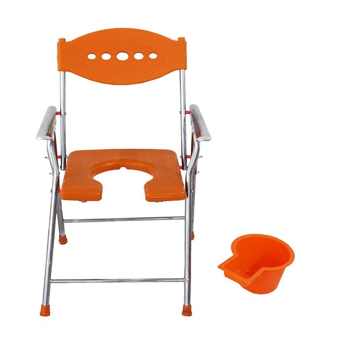 Fidelis Commode Chair U Shape with Metal Arm,Pot and Back Hole Universal Orange