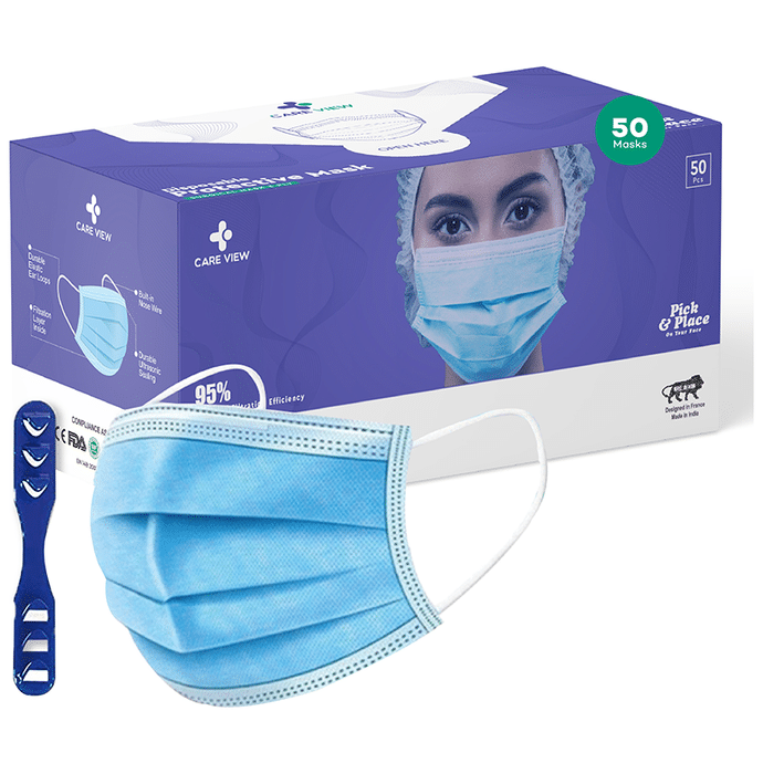 Care View CV 2992M 3 Ply Disposable Protective Mask (50 Each) Universal Blue
