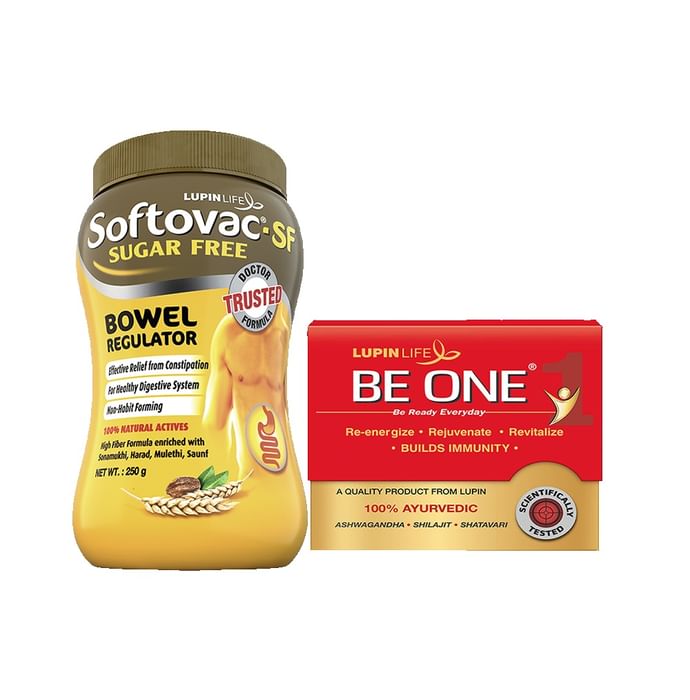 Combo Pack of Softovac-SF Bowel Regulator Powder Sugar Free 250gm & Lupin Life Be One Capsule (10)