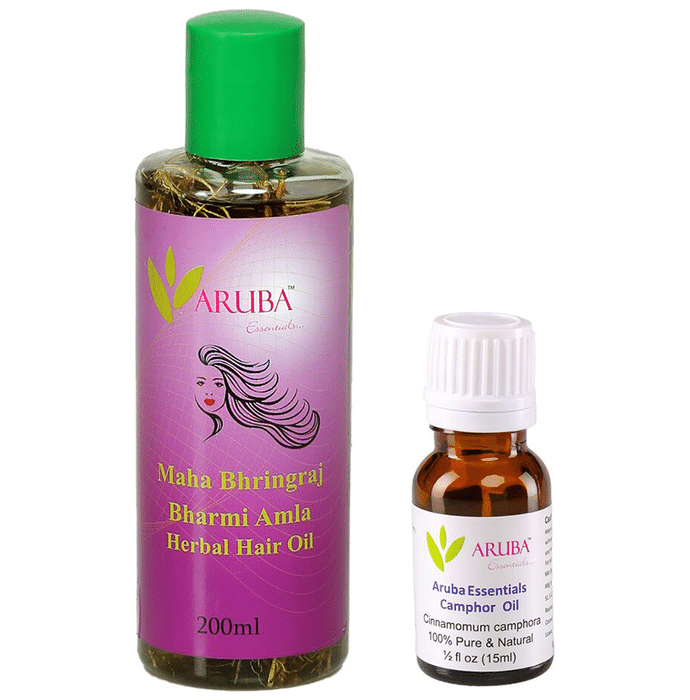 Aruba Essentials Combo Pack of Bharmi- Amla Herbal Hair Oil 200ml & Camphor Oil 15ml