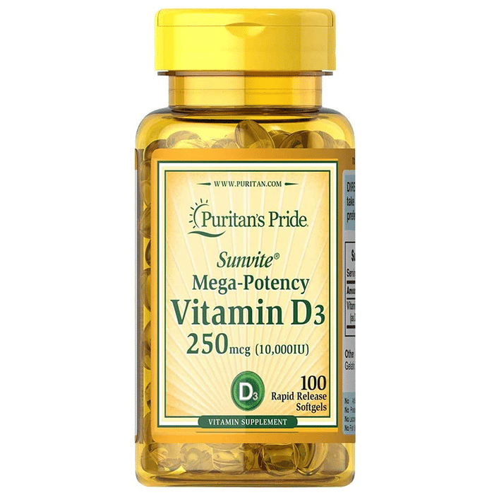 Puritan's Pride Sunvite Mega-Potency Vitamin D3 250mcg Rapid Release Softgel