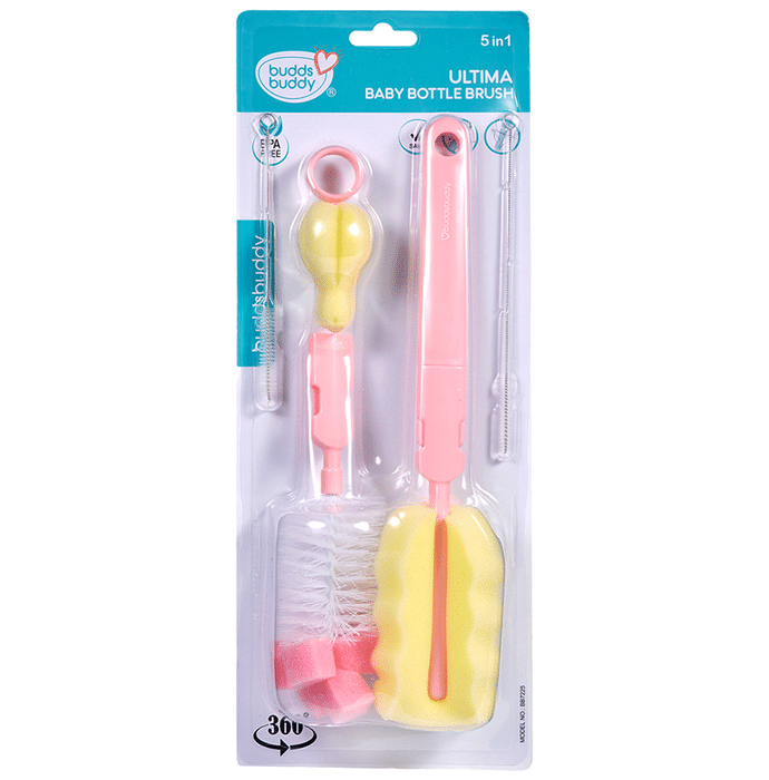 Buddsbuddy 5 in 1 Ultima Baby Feeding Bottle, Nipple, Straw Brush Cleaner Pink