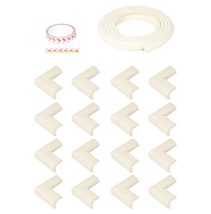 Safe-O-Kid Unique High Density L-Shaped 2mtr Long 4 Edge Guards with 16 Corner Cushions White