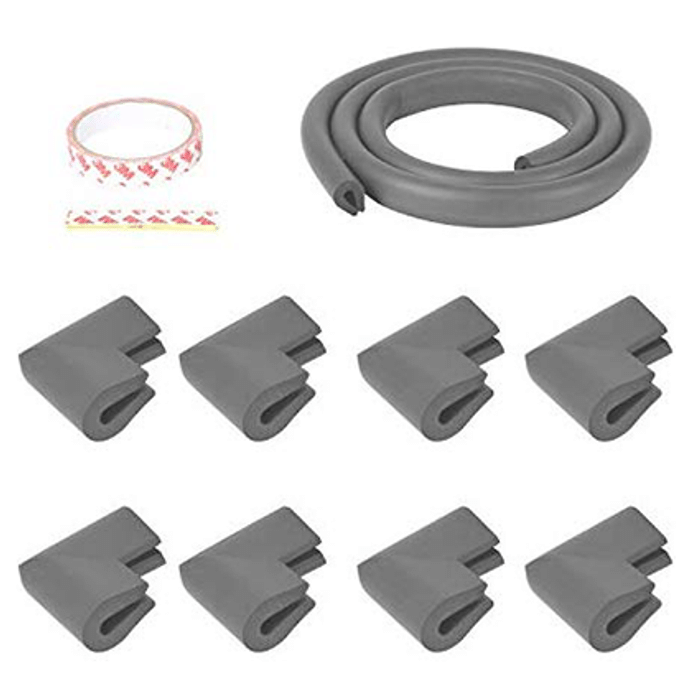Safe-O-Kid Unique High Density 2mtr Long U-Shaped 2 Edge Guards with 8 Corner Cushions Grey