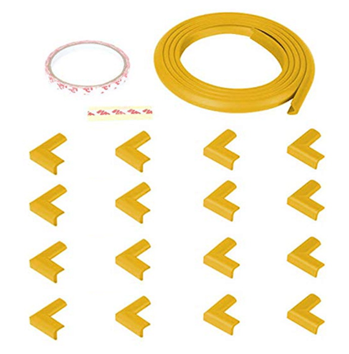 Safe-O-Kid Unique High Density L-Shaped 2mtr Long Mini 4 Edge Guard with 16 Corner Cushions Yellow