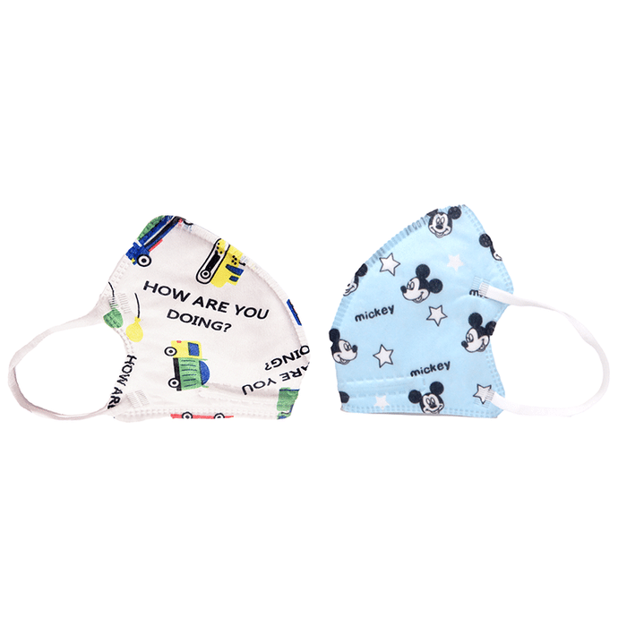 Advind Healthcare Smog Guard N95 Kids Mask without Valve for 4-12 Years Blue Mickey Mouse Design & Truck Print Design